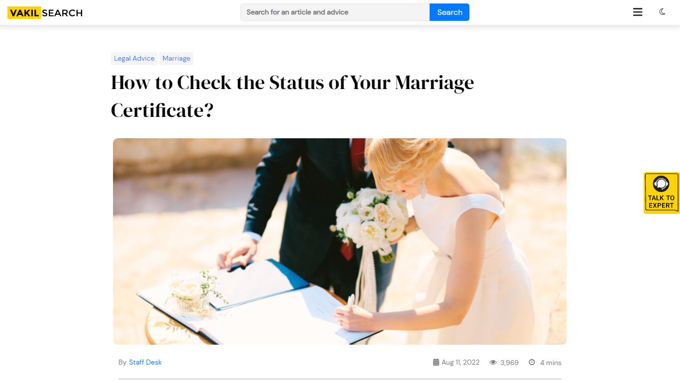 Tracking the Status of Marriage Certificate Online - Vakil Search